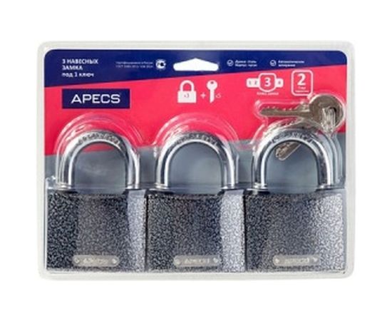 Навесные замки Apecs PD-01-63-Blister 3Locks+5Keys 17792 