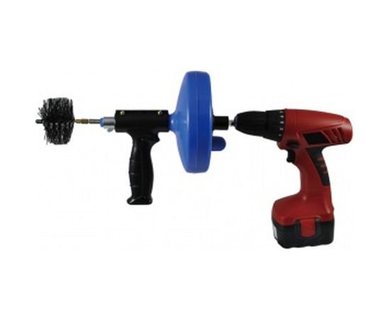 Вертушка для удаления засоров в трубах (до Ф 50 мм, длиной до 7,6 метров, пластиковый барабан, с подключением для шуруповерта) КРОКОЧИСТ 51724-6-8 