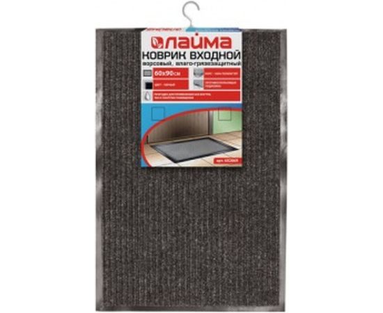 Входной ворсовый влаго-грязезащитный коврик ЛАЙМА 60х90 см, ребристый, толщина 7 мм, черный, 602869 