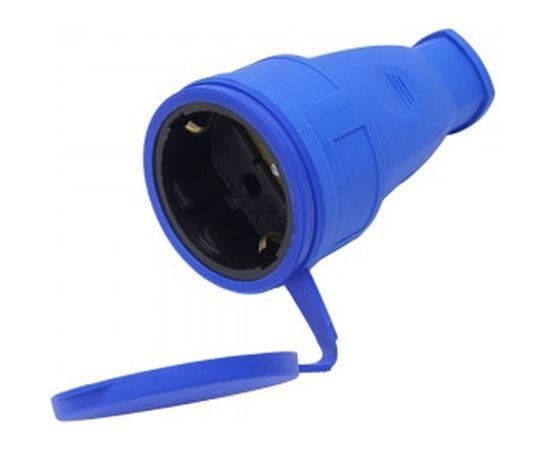 Переносная одноместная розетка STEKKER с/з, с крышкой каучук 230В 16А IP44 синий, RST16-21-44 39196 