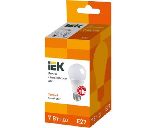 Лампа IEK LED A60 шар 7 Вт 230 В 3000К E27 LLE-A60-7-230-30-E27 