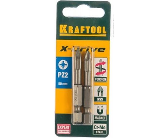 Биты "EXPERT" (E 1/4"; PZ 2; 50 мм; 2 шт.) KRAFTOOL 26123-2-50-2 