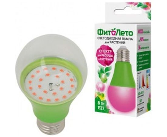 Светодиодная лампа для растений Uniel LED-A60-8W/SPSB/E27/CL, PLP30GR UL-00004581 