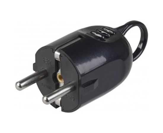 Разборная угловая вилка IEK ВПу12-02-Ст, с заземляющим контактом, с кольцом, 16А, черная EVP12-16-01-K02 