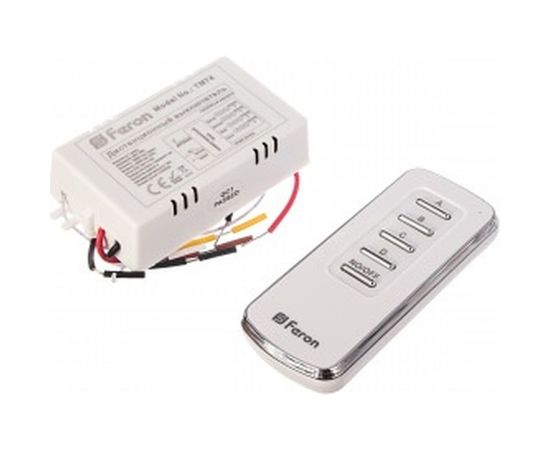 Дистанционный выключатель FERON TM74 230V 1000W 4-х канальный 30м с пультом управления, белый 23263 