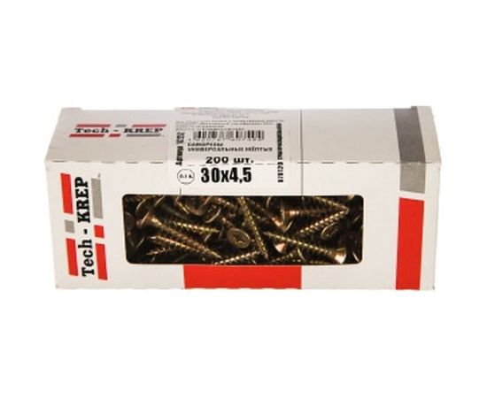 Универсальный саморез Tech-Krep 30х4,5 мм 200 шт желтый, коробка с окном 102252 – изображение 2