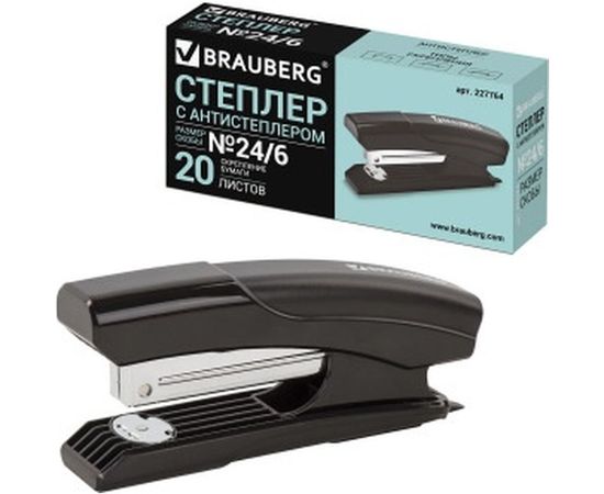 Степлер №24/6, 26/6 BRAUBERG Black Jack, до 20 листов, антистеплер, черный, 227764 – изображение 6