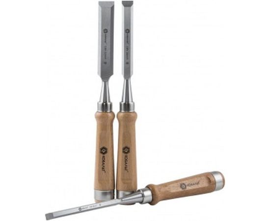 Набор плоских стамесок: 8, 16, 22мм, длина 140мм, CR-V, деревянные рукоятки, 3шт КОБАЛЬТ 245-862 