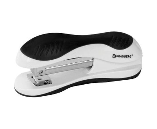 Степлер №24/6, 26/6 BRAUBERG JET, до 20 листов, эргономичный, бело-черный, 227797 