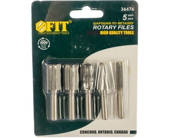 Шарошки для фигурных отверстий по металлу, HSS сталь, 5 шт. FIT HQ 36476 – изображение 2