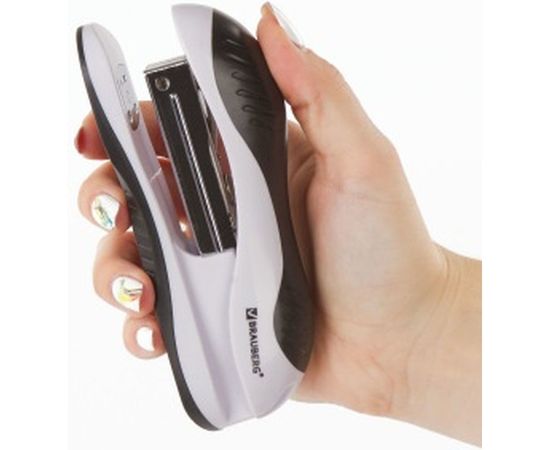 Степлер №24/6, 26/6 BRAUBERG JET, до 20 листов, эргономичный, бело-черный, 227797 – изображение 3