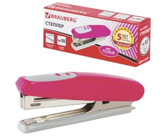 Розовый степлер BRAUBERG №10 Germanium 226567 – изображение 4
