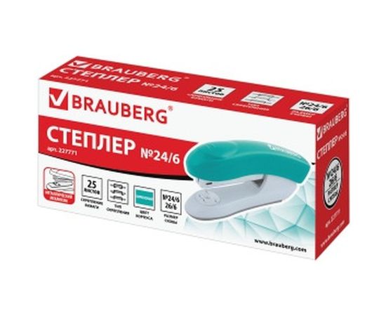 Степлер №24/6, 26/6 BRAUBERG Original, до 25 листов, бирюзовый, 227771 – изображение 4