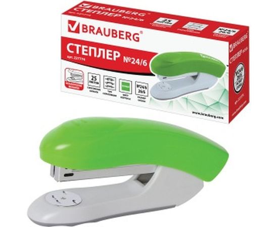 Степлер №24/6, 26/6 BRAUBERG Original, до 25 листов, зеленый, 227774 – изображение 5
