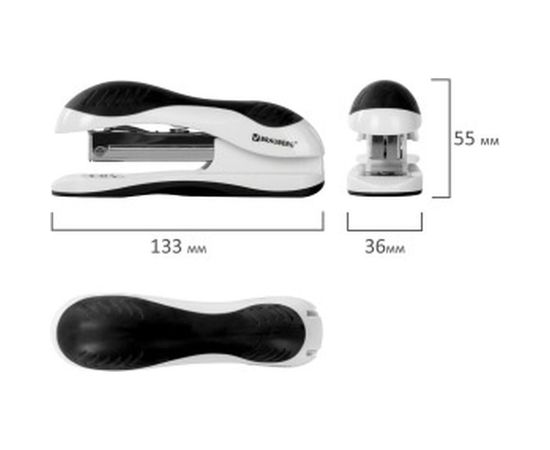 Степлер №24/6, 26/6 BRAUBERG JET, до 20 листов, эргономичный, бело-черный, 227797 – изображение 6