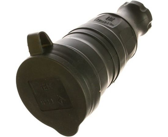 Кабельная розетка IEK, ОМЕГА, с заземлением, с крышкой, 1-м, IP44, РБп13-1-0м, ИЭК, черный PKR21-016-2-K02 