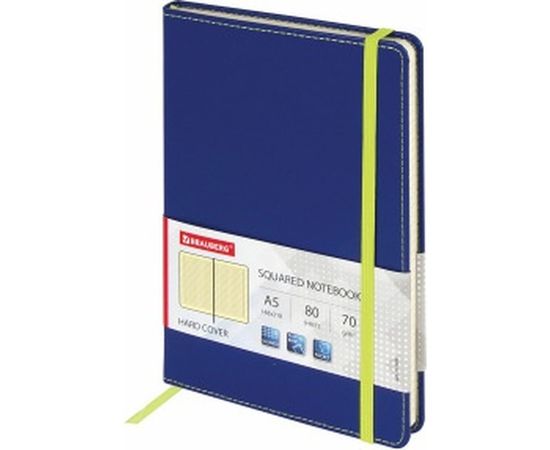 Блокнот BRAUBERG Office А5 148x218 мм, под кожу, резинка, 80 л, синий, 111028 