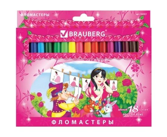 Фломастеры BRAUBERG Rose Angel, 18 цветов вентилируемый колпачок, 150557 