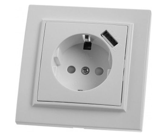 Розетка STEKKER 1-местная с/з, 220В, 16А с защитной шторкой и с USB, серия Эрна, белая 39051 