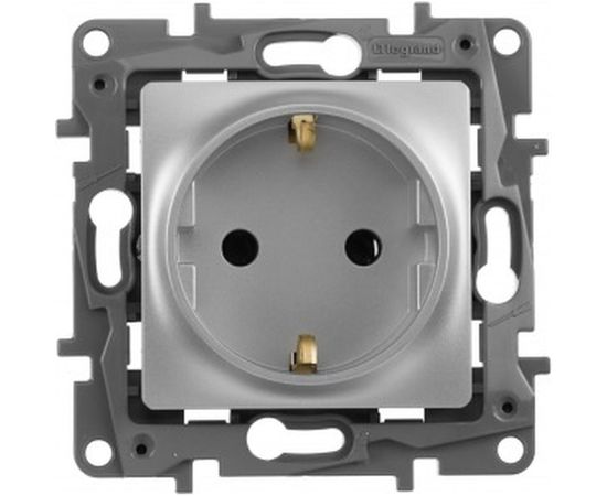 Механизм розетки Legrand 1-м СП Etika 2К+З 16 А с заземлением винтовые зажимы алюминий Leg 672421 