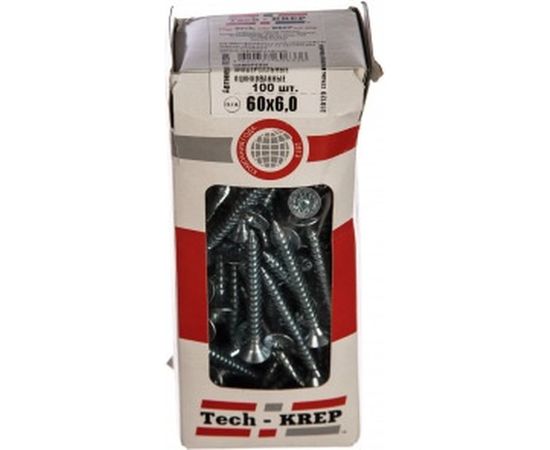 Универсальный саморез Tech-Krep 60х6,0 мм 100 шт оцинкованный, коробка с окном 102208 – изображение 2