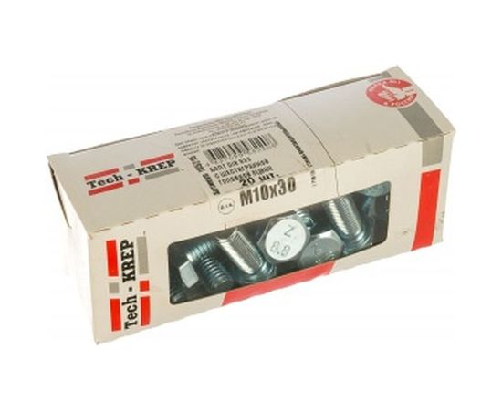 Болт DIN 933 с шестигранной головкой, оцинкованный М10х30, 20шт - коробка Tech-Krep 105215 – изображение 2