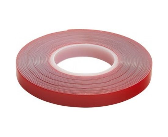 Акриловая двусторонняя клейкая лента STEKKER 0,8х9мм, длина 5м, прозрачный, красная подложка 39144 