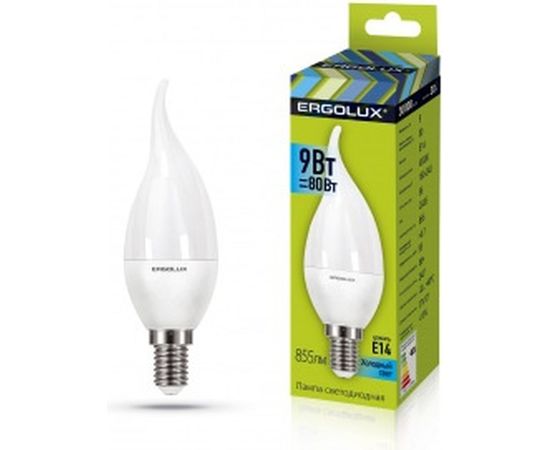 Светодиодная лампа Ergolux LED-CA35-9W-E14-4K свеча на ветру, 9Вт, E14, 4500K, 180-240В 14227 