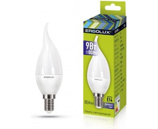 Светодиодная лампа Ergolux LED-CA35-9W-E14-6K свеча на ветру, 9Вт, E14, 6500K, 180-240В 14233 
