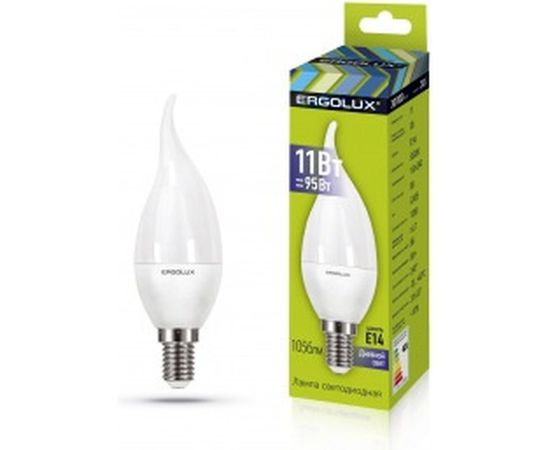 Светодиодная лампа Ergolux LED-CA35-11W-E14-6K свеча на ветру, 11Вт, E14, 6500K, 180-240В 14234 