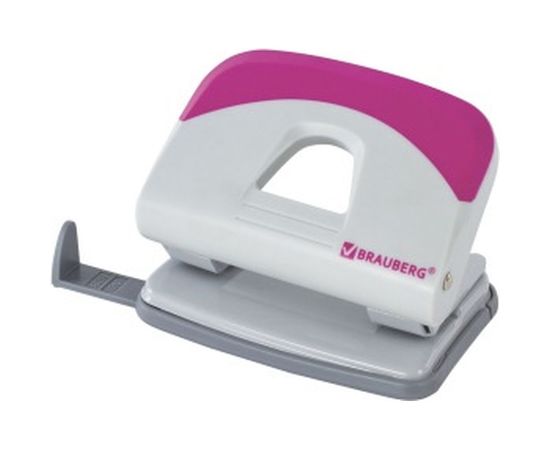 Дырокол BRAUBERG "Delta", до 20 листов, с резиновой накладкой, серый, розовая вставка, 222558 