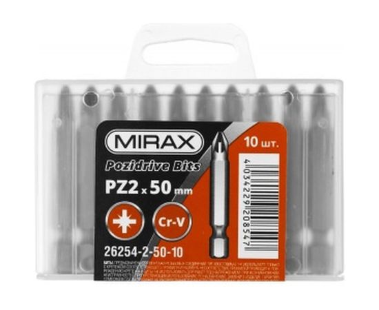 Биты PZ№2, тип хвостовика E 1/4", длина 50 мм, 10 шт MIRAX 26254-2-50-10 