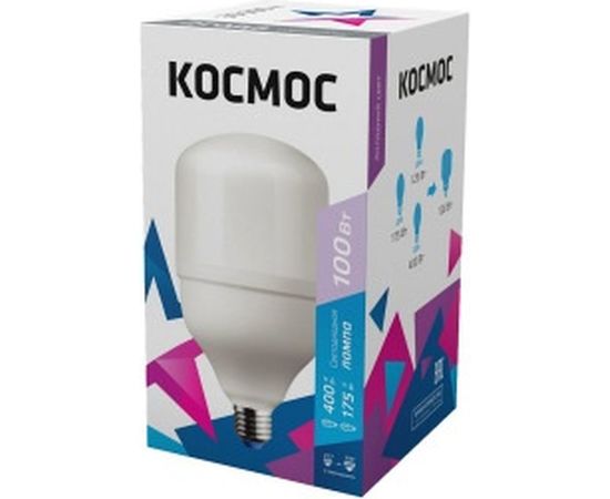 Светодиодная лампа Космос HWLED 100W 220V E27 6500K переходник в комплекте на Е40 LksmHWLED100WE2765 