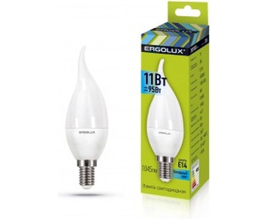 Светодиодная лампа Ergolux LED-CA35-11W-E14-4K свеча на ветру, 11Вт, E14, 4500K, 180-240В 14235 