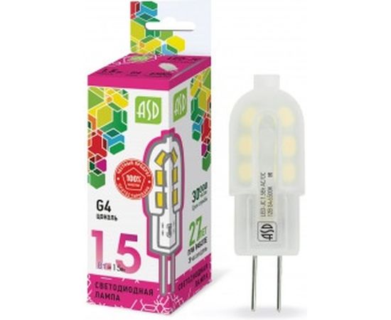 Светодиодная лампа ASD LED-JC-std 1.5Вт, 12В, G4, 6500К, 135Лм 4690612026367 