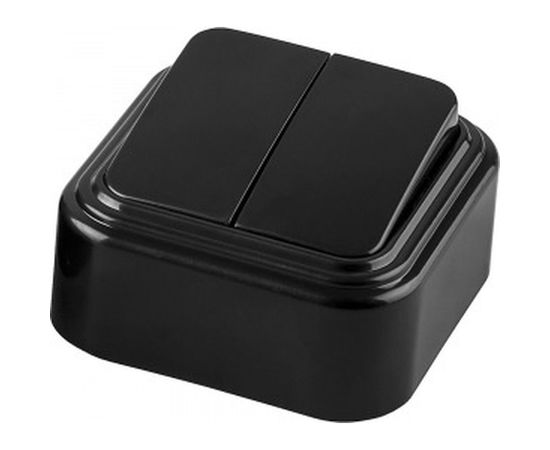 Двухклавишный выключатель STEKKER открытая установка 250В, 6А, IP20, черный, PSW06-22-20 VA 32745 