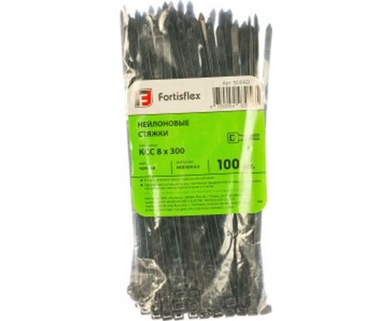 Нейлоновые стяжки FORTISFLEX КСС 8х300 черный 100 штук 50283 – изображение 2