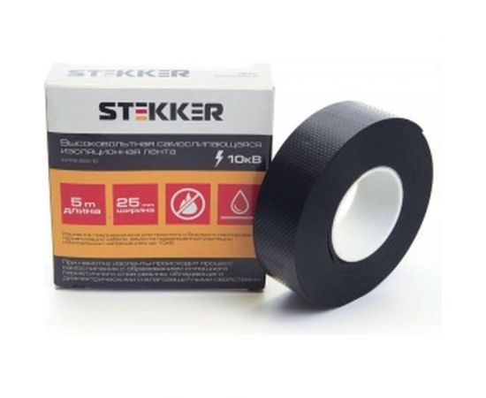 Изолента для высоковольтных проводов STEKKER самослипающаяся, 25мм, длина 5м, до 10кВ 39157 – изображение 2