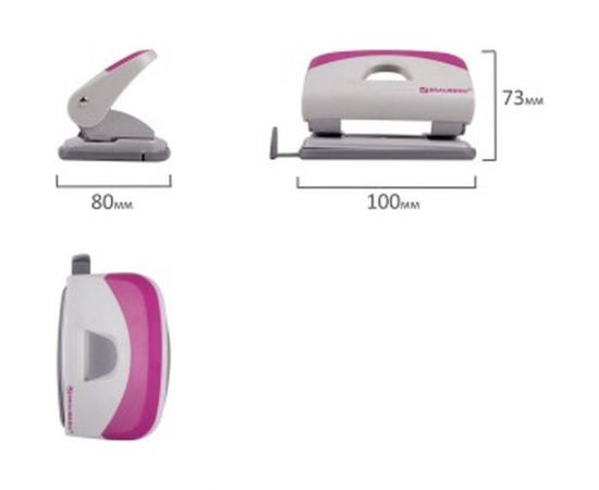 Дырокол BRAUBERG "Delta", до 20 листов, с резиновой накладкой, серый, розовая вставка, 222558 – изображение 5