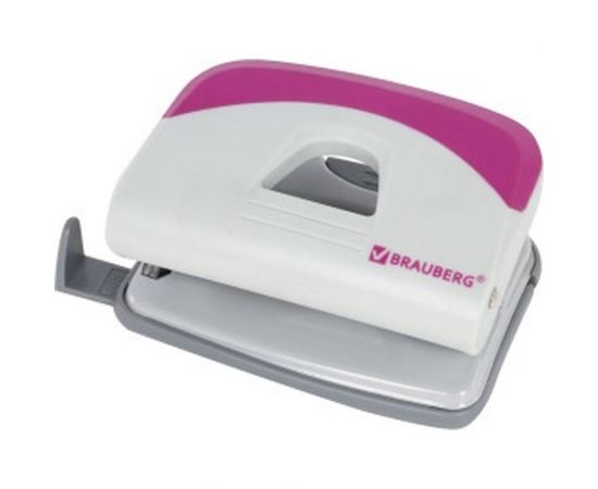 Дырокол BRAUBERG "Delta", до 20 листов, с резиновой накладкой, серый, розовая вставка, 222558 – изображение 6