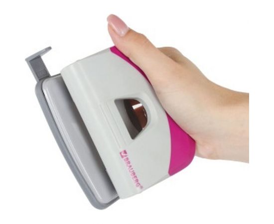 Дырокол BRAUBERG "Delta", до 20 листов, с резиновой накладкой, серый, розовая вставка, 222558 – изображение 7