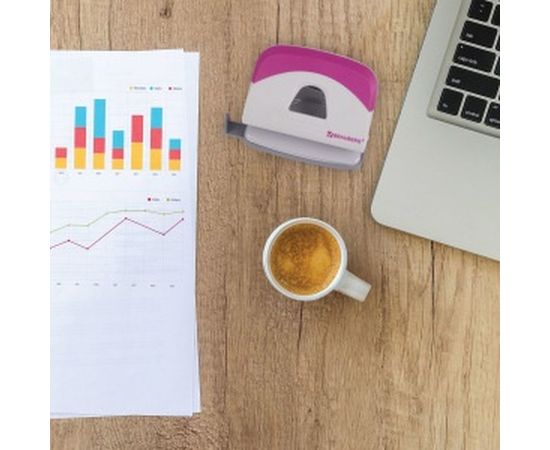 Дырокол BRAUBERG "Delta", до 20 листов, с резиновой накладкой, серый, розовая вставка, 222558 – изображение 8