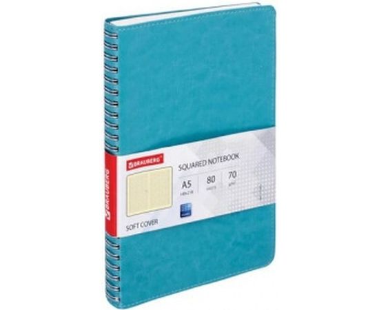 Тетрадь А5 BRAUBERG Office PRO 148x218 мм, под кожу, гребень, 80 л, бирюзовая 111043 