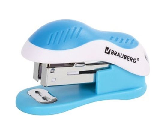 Степлер №24/6, 26/6 BRAUBERG МИНИ JET, до 15 листов, эргономичный, бело-голубой, 227758 