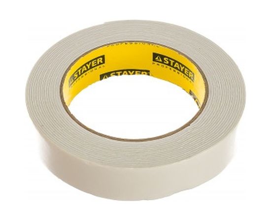 Лента PROFI клейкая двусторонняя, на вспененной основе (5 м; 25 мм; белая) STAYER 12231-25-05 