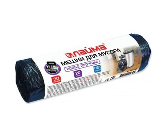 Мешки для мусора особо прочные ПВД (20 шт; 50х60 см; 30 л; 20 мкм) ЛАЙМА 605330 