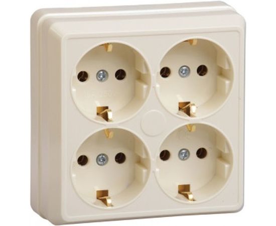 Четырехместная розетка IEK РС24-3-ОК, с заземляющим контактом, 16А, открытой установки, ОКТАВА, кремовый ERO41-K33-16-DC 