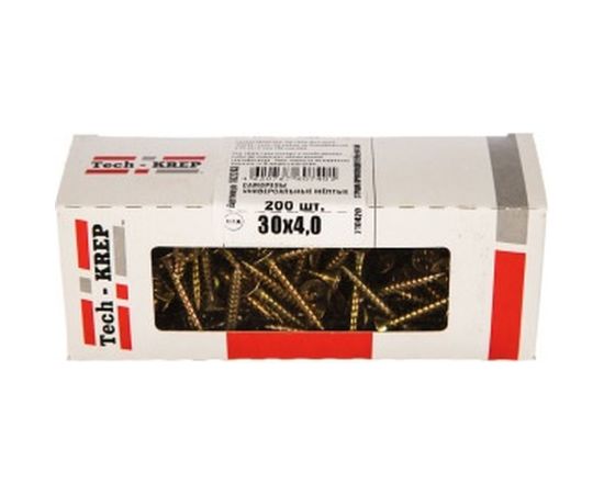 Универсальный саморез Tech-Krep 30х4,0 мм 200 шт желтый, коробка с окном 102243 – изображение 2