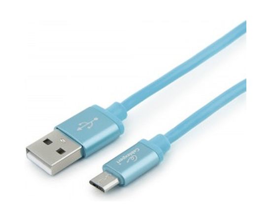 Кабель USB 2.0 Cablexpert, AM/microB, серия Silver, длина 1м, блистер, синий CC-S-mUSB01Bl-1M – изображение 2