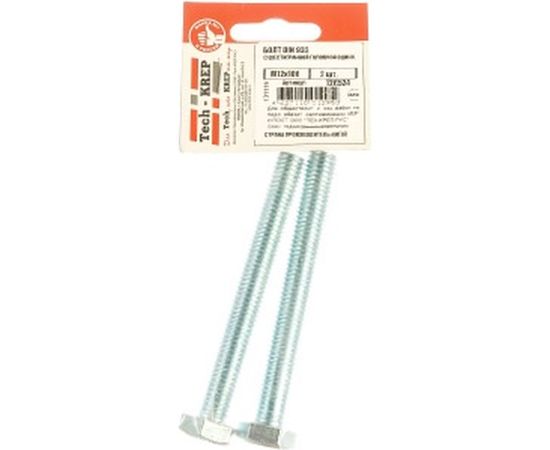 Болт Tech-Krep DIN933 с шестигранной головкой, оцинкованный М12х100 2 шт - пакет 126524 – изображение 2